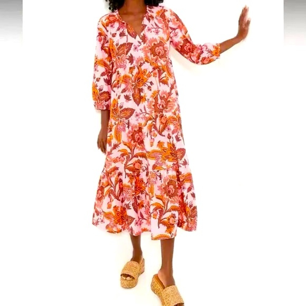 TUCKERNUCK Sunset Chintz Salty Paloma Pink Paisley Maxi Dress Caftan Sz L